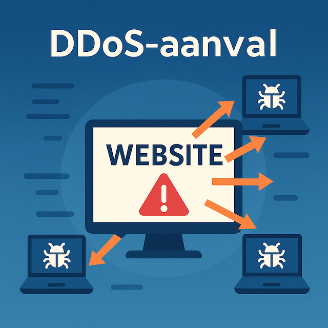 Illustratie met gehackte laptops die een website aanvallen